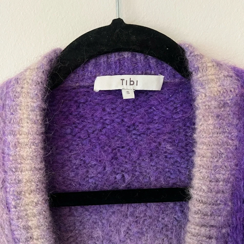 Tibi Ombre Purple and Cream Mohair Blend Cardigan - Picture 4 of 6